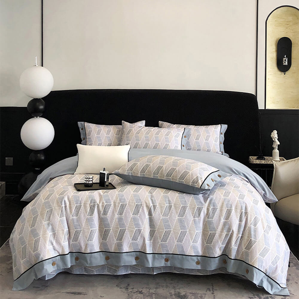 <tc>Color</tc>Juego de sábanas con botones de algodón cepillado ultrasuave y geométrico