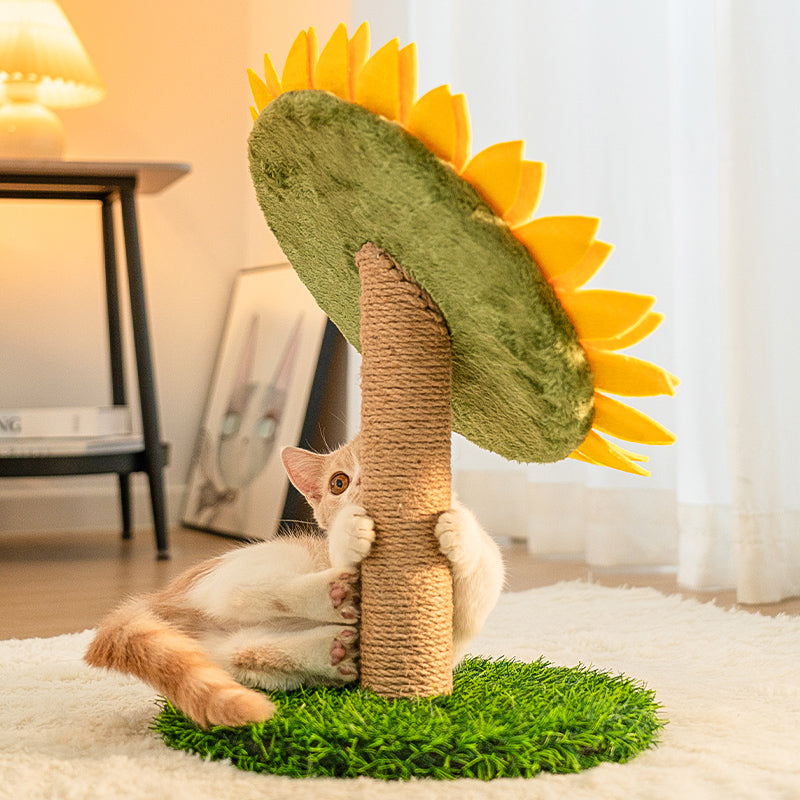 Tablero de rasguños de gato de sisal de girasol con base de hierba estable