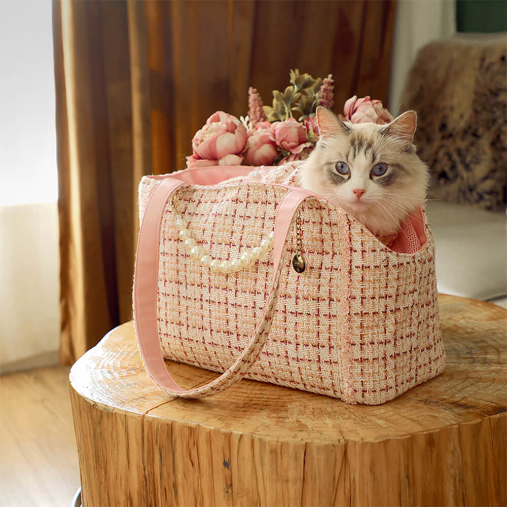 Bolsa de transporte de perros y gatos ligeros a cuadros y gatos a cuadros de lujo