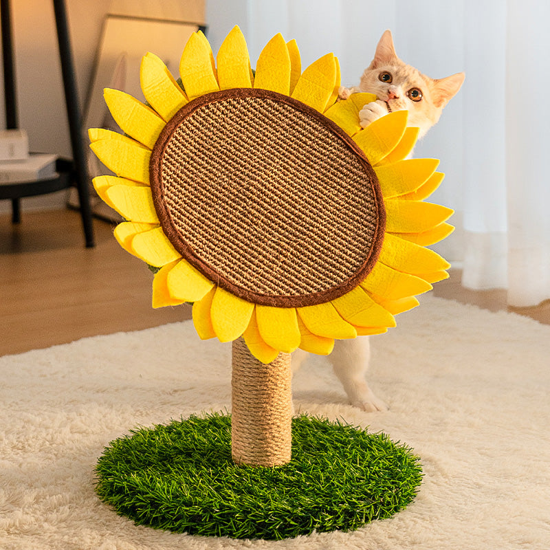 Tablero de rasguños de gato de sisal de girasol con base de hierba estable