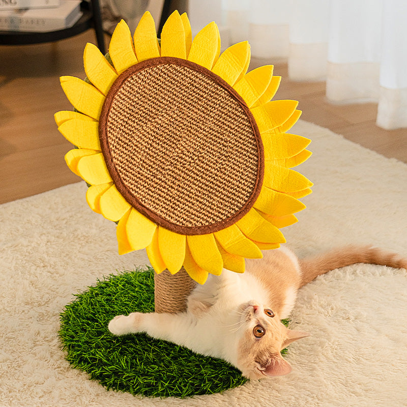 Tablero de rasguños de gato de sisal de girasol con base de hierba estable