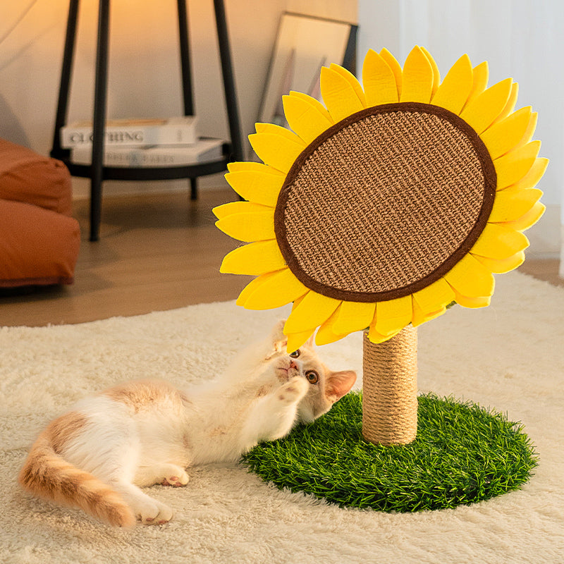 Tablero de rasguños de gato de sisal de girasol con base de hierba estable