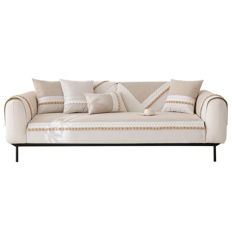 Cubierta de sofá de pana suave anti-scratch de pana suave impermeable para todas las estaciones con pompones