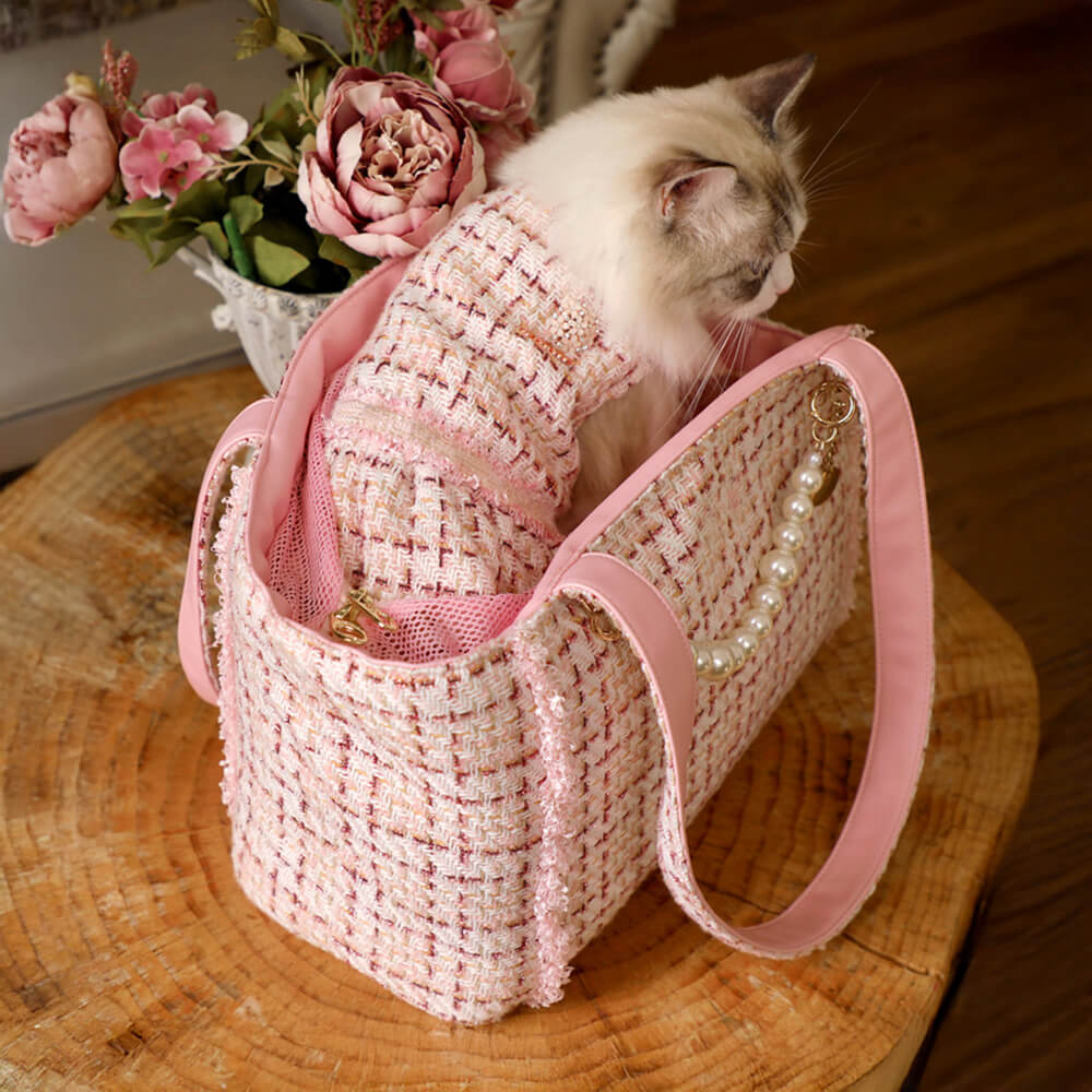 Bolsa de transporte de perros y gatos ligeros a cuadros y gatos a cuadros de lujo