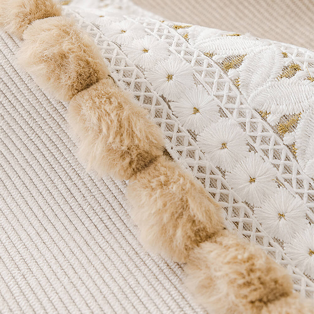 Cubierta de sofá de pana suave anti-scratch de pana suave impermeable para todas las estaciones con pompones