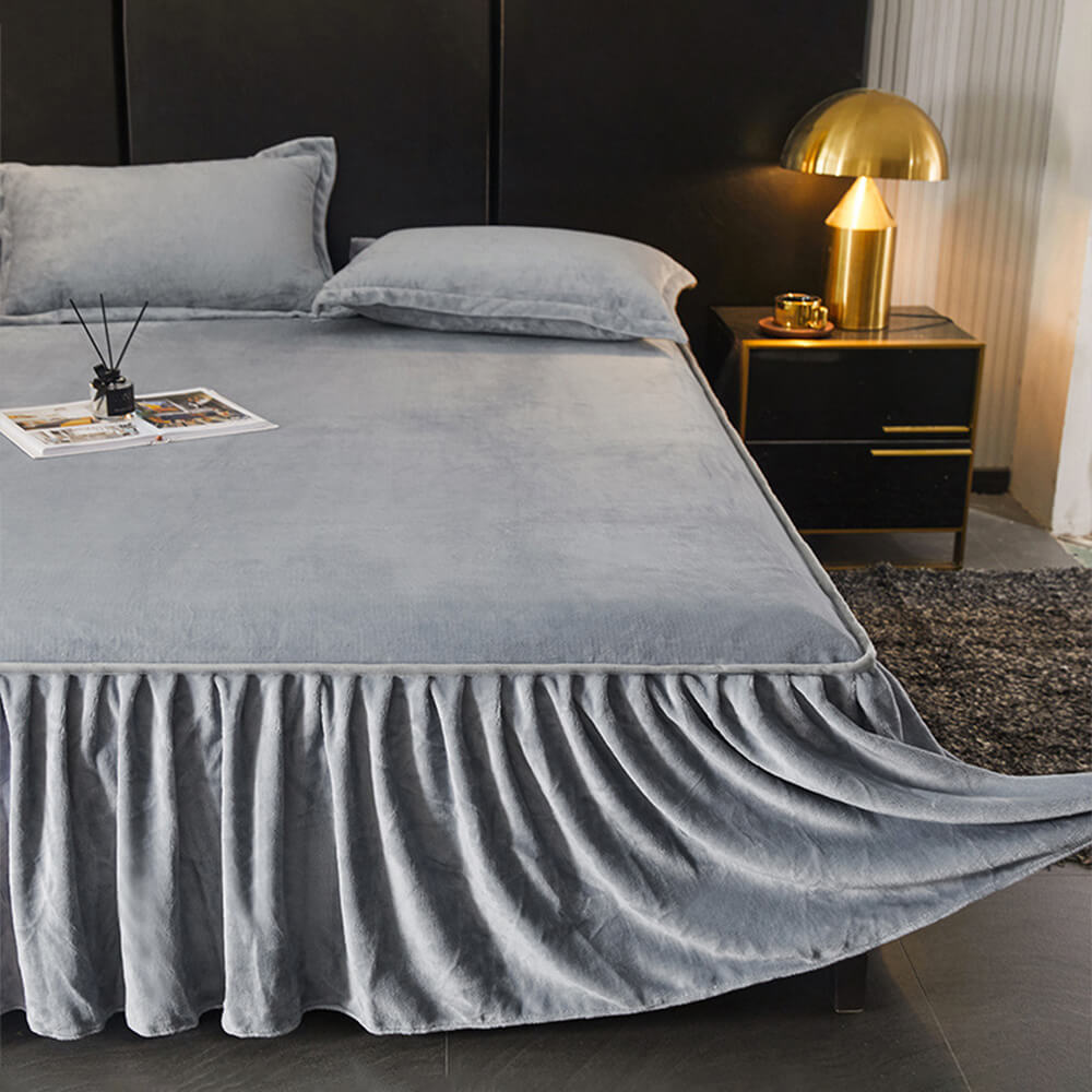 Sólido <tc>Color</tc> Funda protectora de colchón de terciopelo suave y cálido con forma de leche para cama