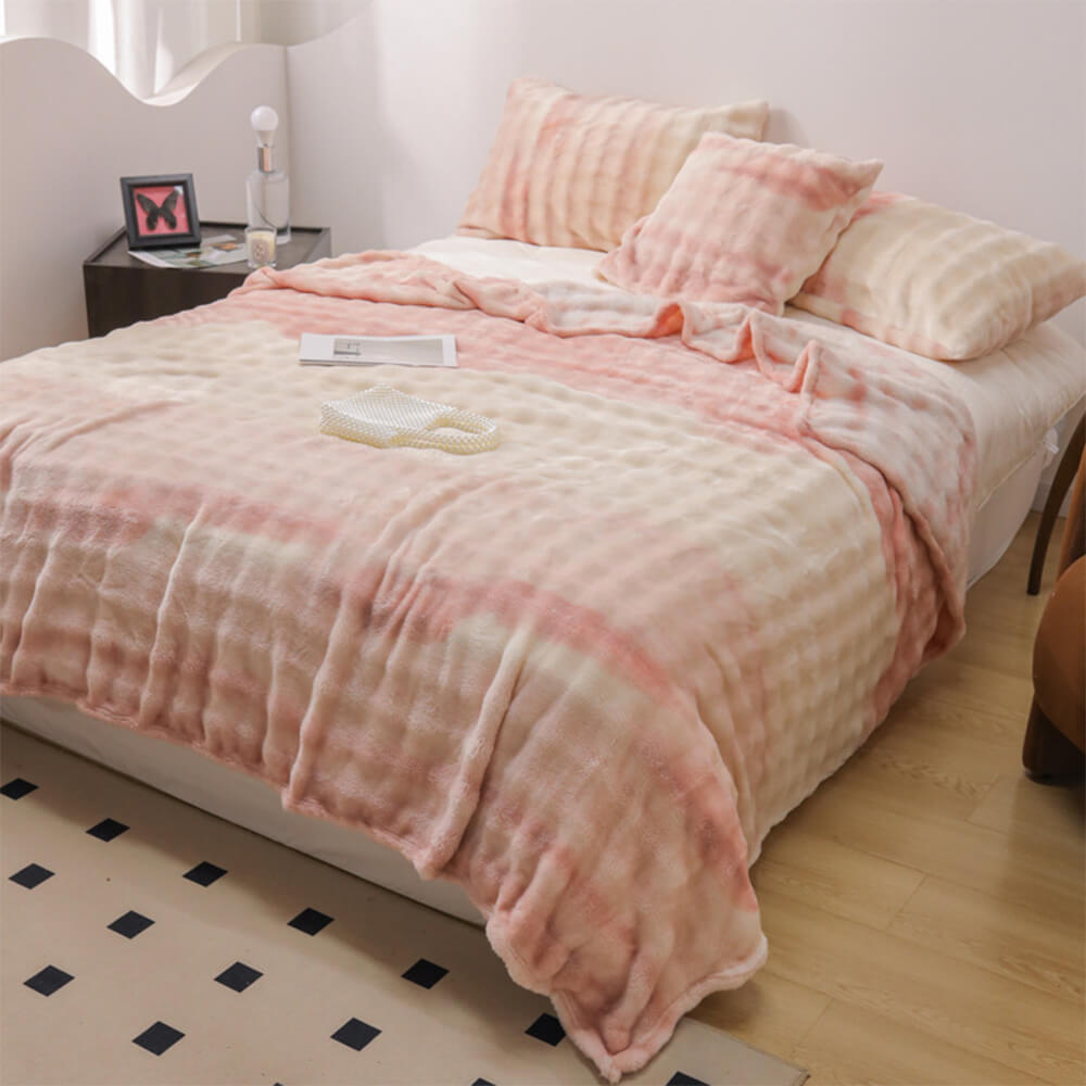 Luxuriöses flaches Laken aus weichem Kaninchenfell mit Farbverlauf