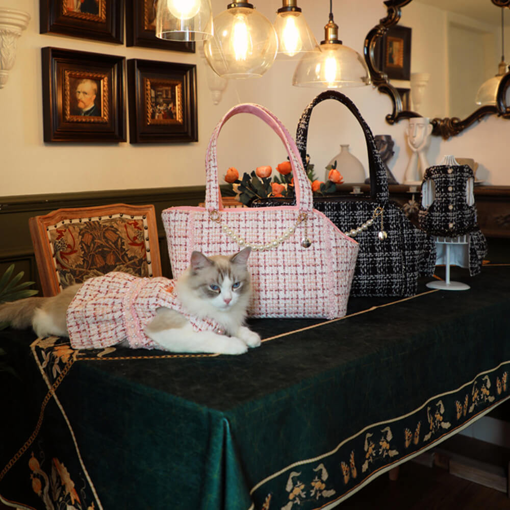 Bolsa de transporte de perros y gatos ligeros a cuadros y gatos a cuadros de lujo