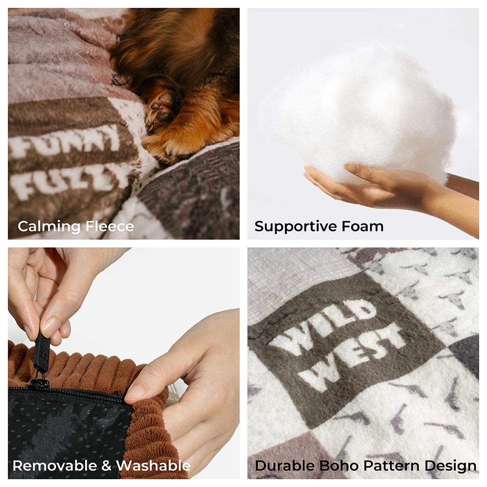 Lit pour chien rond apaisant anti-rayures lavable à pampilles Boho - Hunter Night