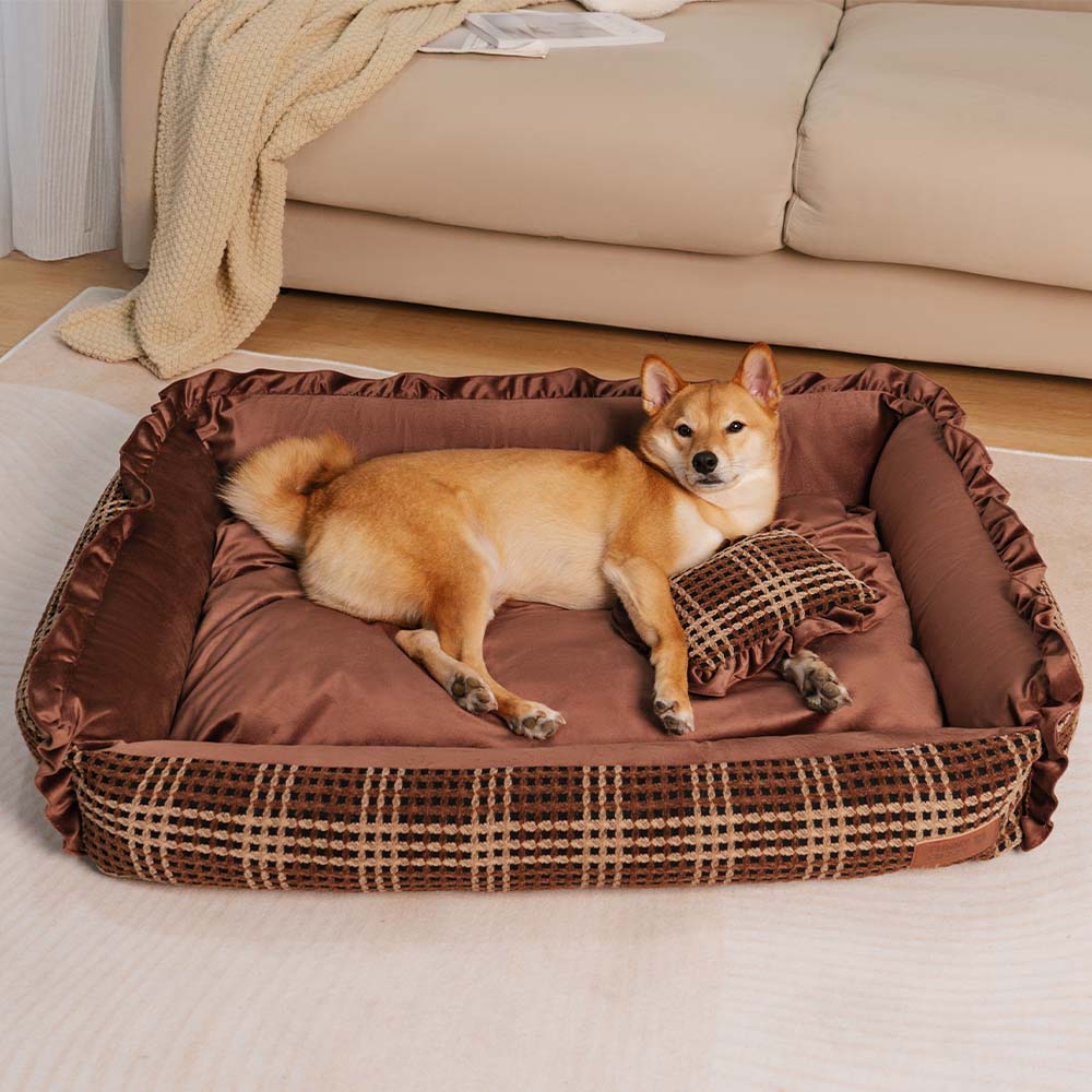 Lit d’oreiller pour chien de traversin confortable lavable à fleurs de luxe classique - Bliss Napper