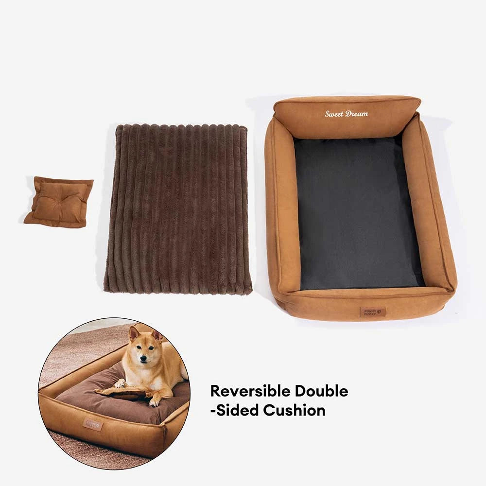 Cama de perro lavable de doble cara retro ante con almohada-Sweetdream