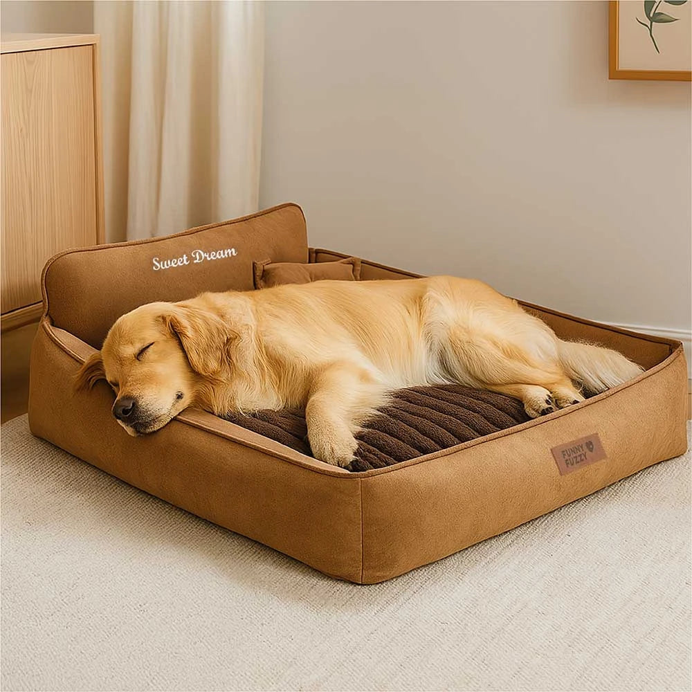 Cama de perro lavable de doble cara retro ante con almohada-Sweetdream
