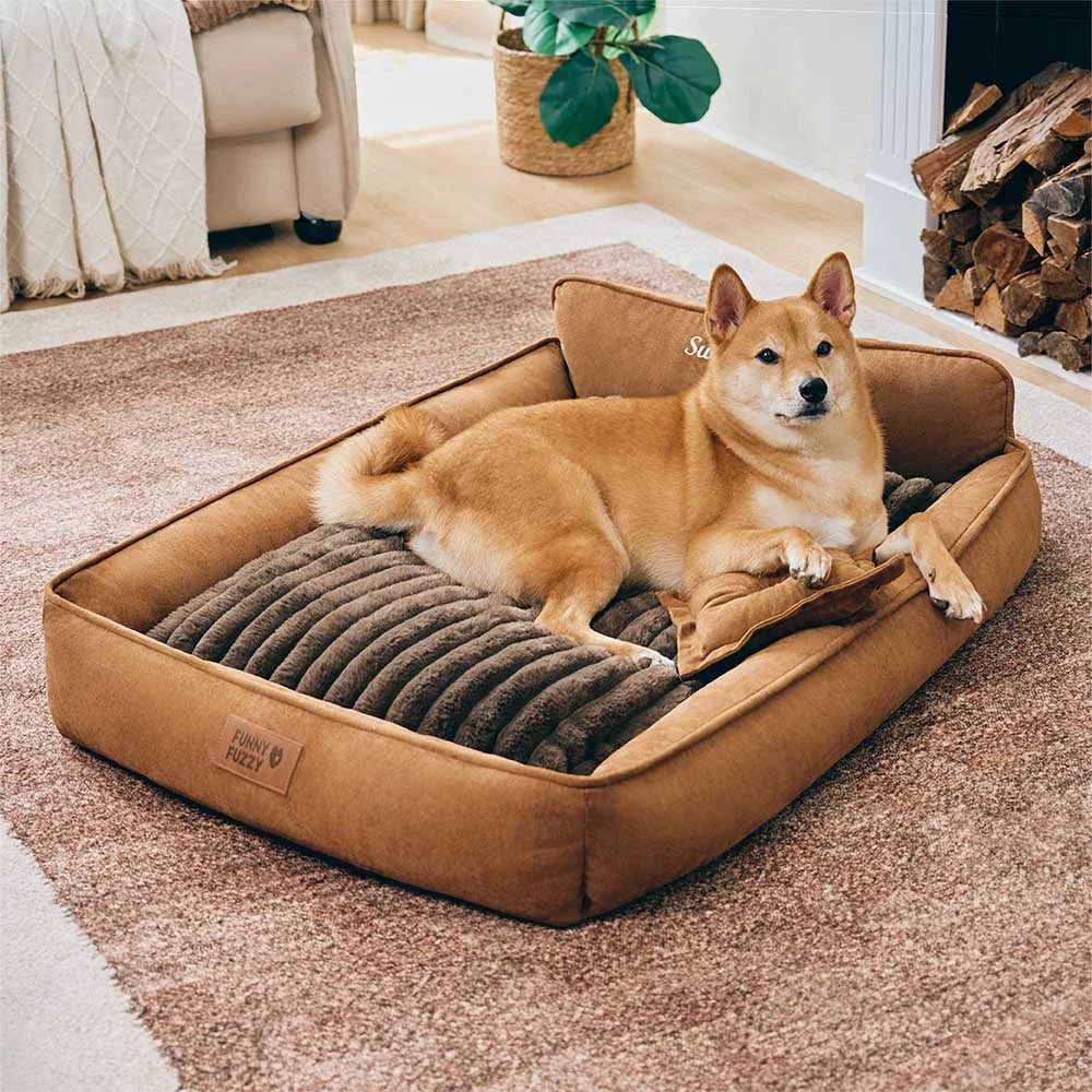 Cama de perro lavable de doble cara retro ante con almohada-Sweetdream