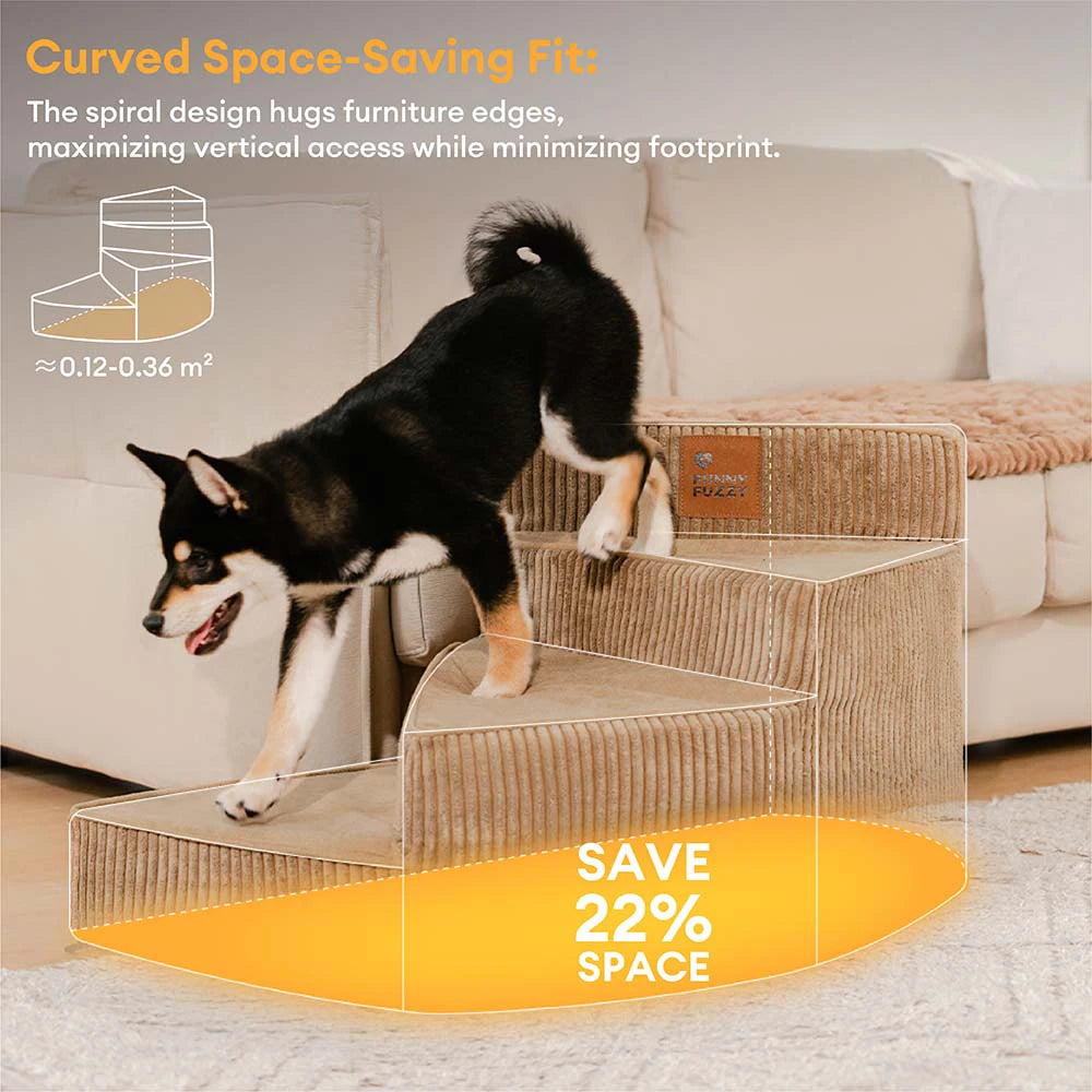 Cozy Corduroy Joint-Friendly Removable Spiral Pet Stairs - CreamyStep