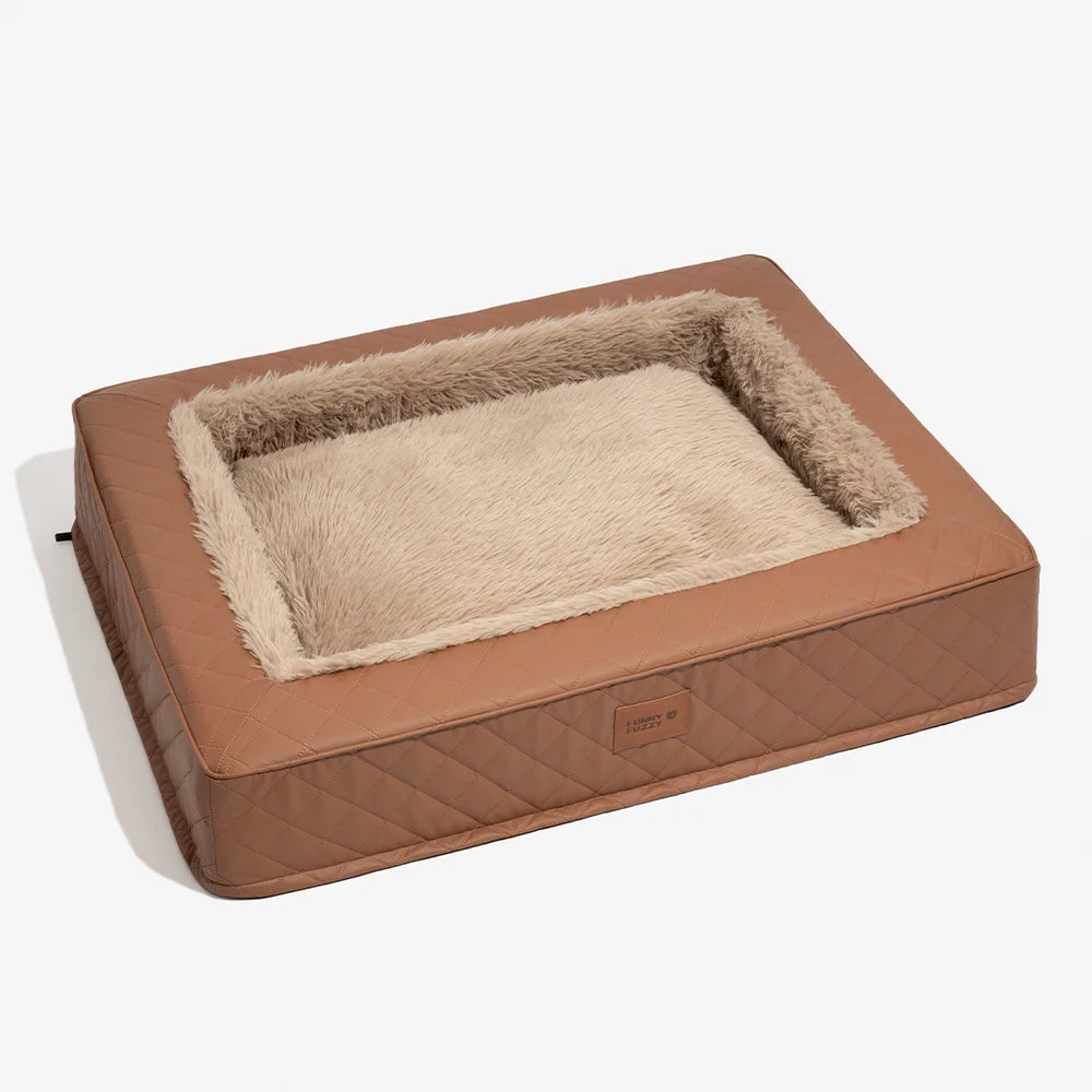 Warm Plush & Faux Leather Wraparound Orthopedic Dog Bolster Bed