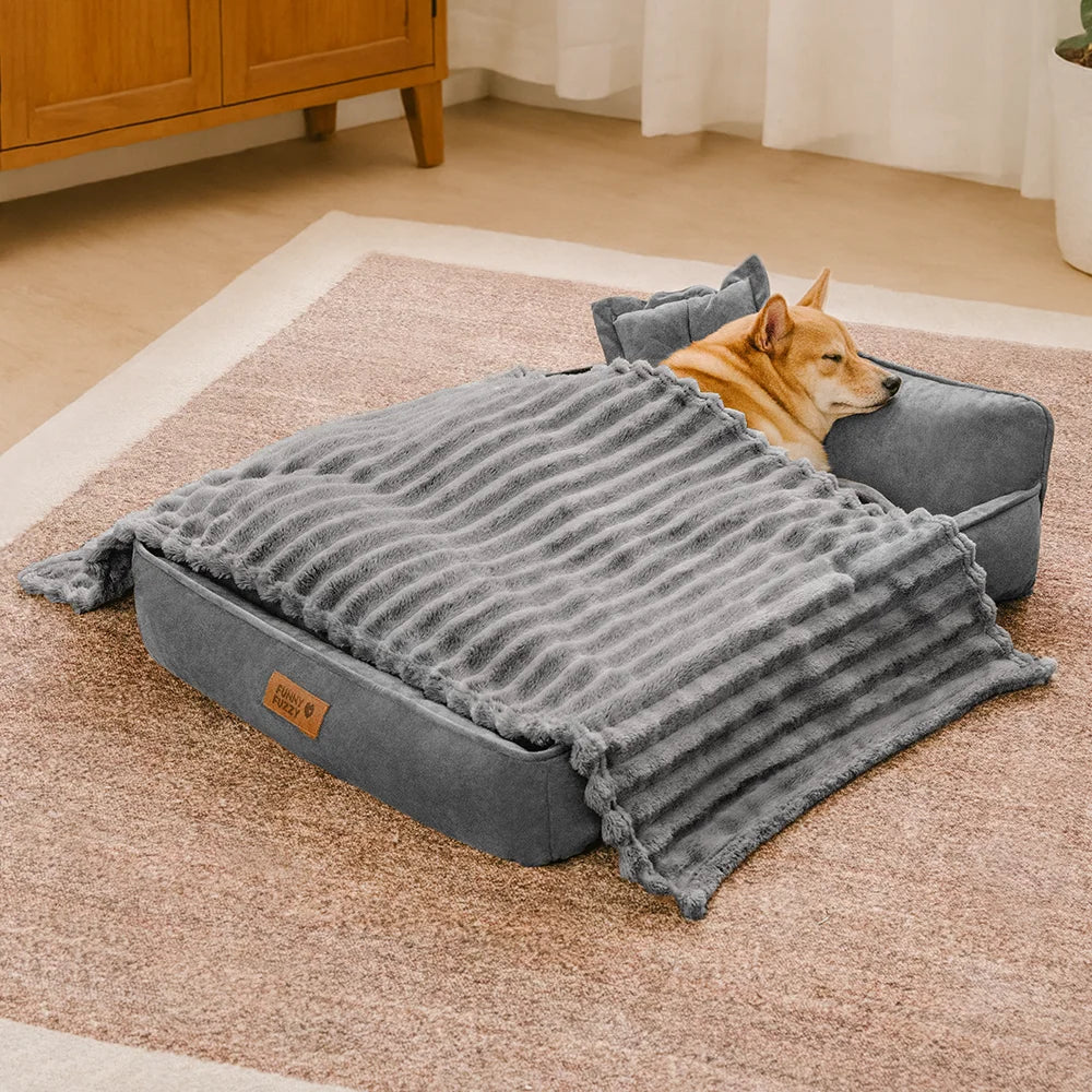 Cama de perro lavable de doble cara retro ante con almohada-Sweetdream