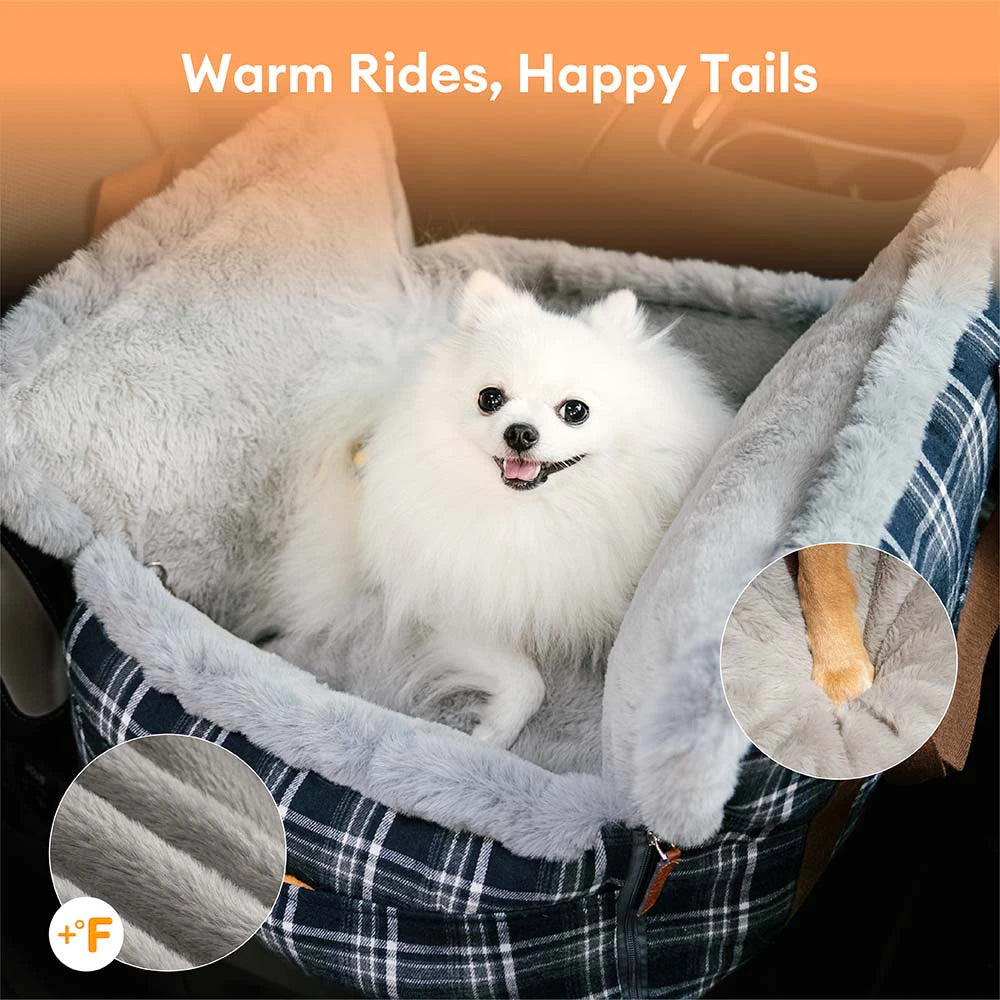 3 in 1 Fluffy Warmth Safe Dog Booster Car Seat Bed - Winter Cruiser