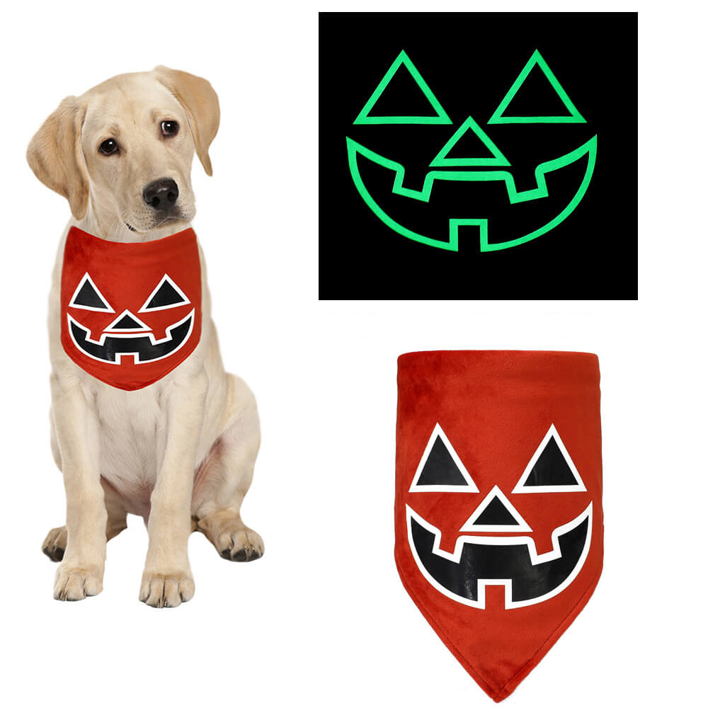 Luminoso Bandana de mascota de Halloween | Triángulo brillante y collar