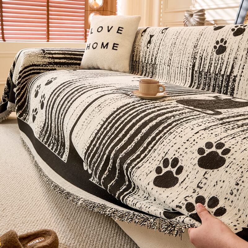 Cartoon PAW estampado Chenille Anti-Scratch Show Couch Tapa