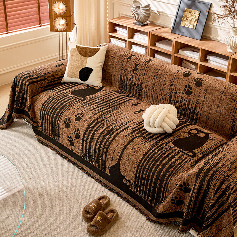 Cartoon PAW estampado Chenille Anti-Scratch Show Couch Tapa