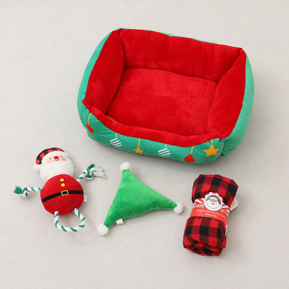 Caja de regalo de Navidad cálida cama semicerrada en la cueva y cama para perros y gatos