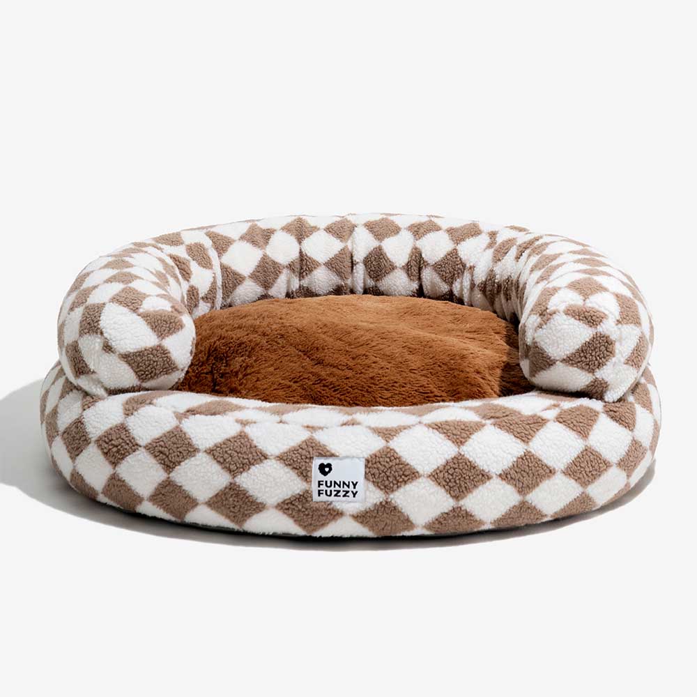 Cama clásica de gato de donas con bolsteras argyle - acogedor