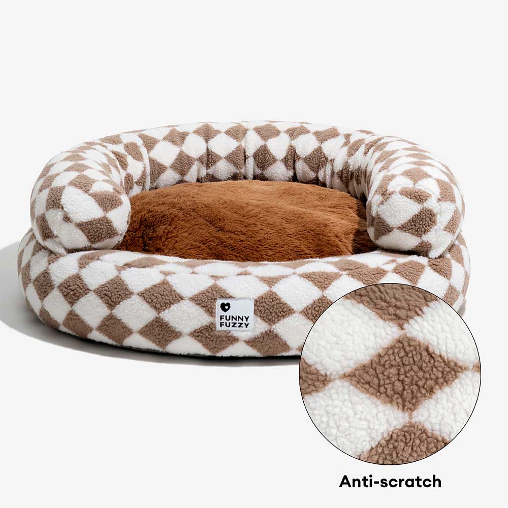 Cama clásica de gato de donas con bolsteras argyle - acogedor