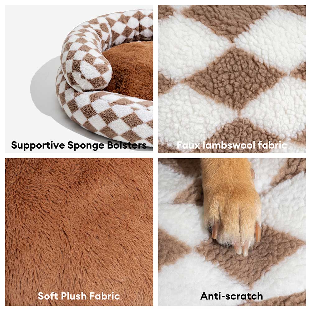 Cama clásica de gato de donas con bolsteras argyle - acogedor