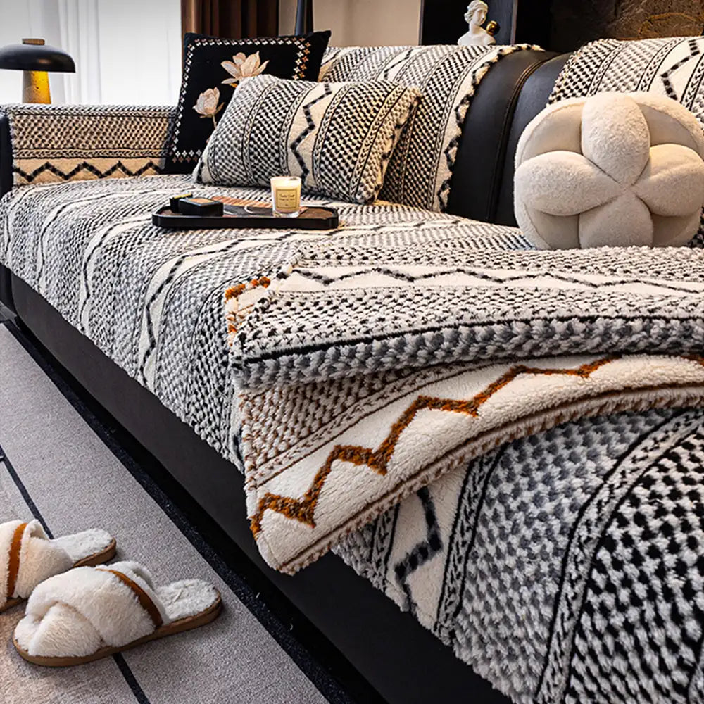 Chenille Art Corrugated Breatable No-Slip Couch Cover Coach