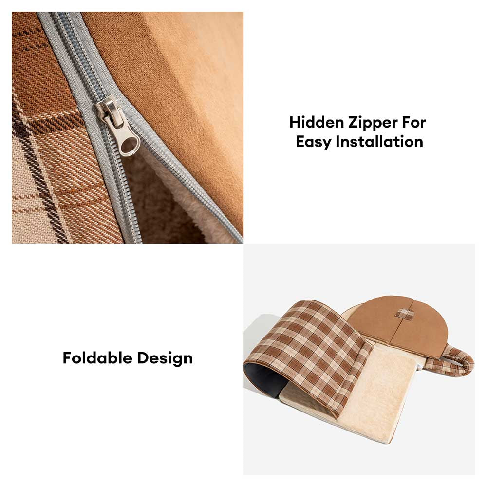 Cama de gato ortopédica de casa a cuadros clásica - cabaña de retiro