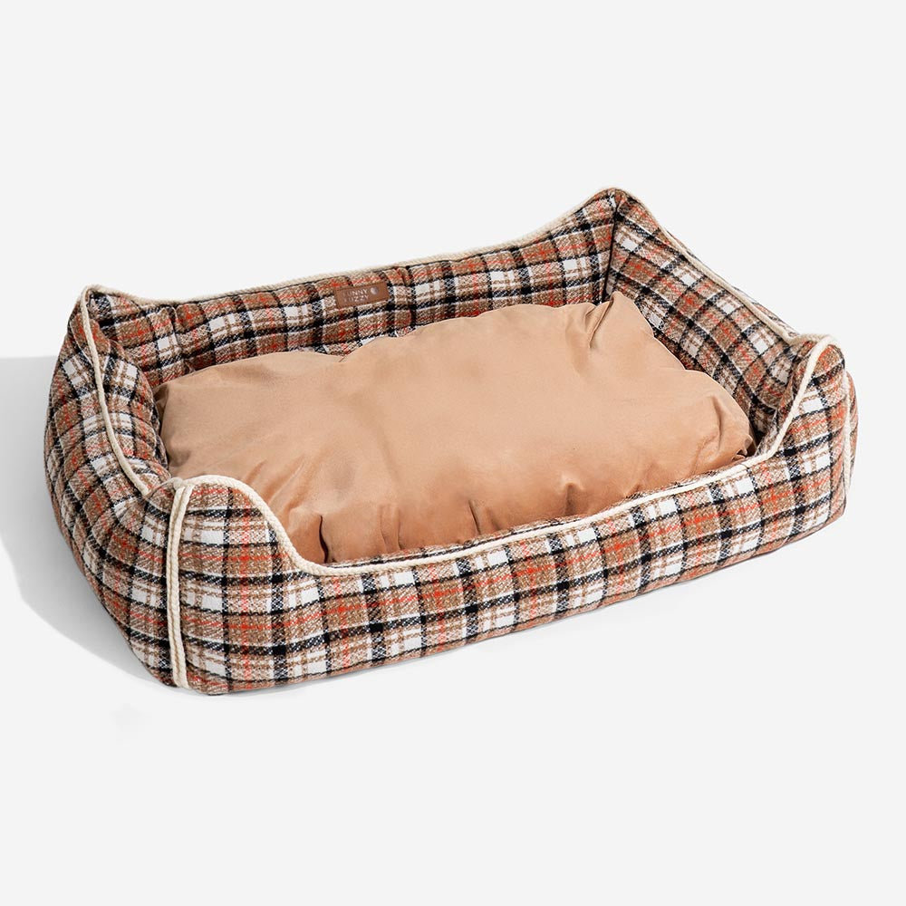 Bed de perro calmante de perros de refuerzo retro a cuadros clásico - Retiro nostálgico