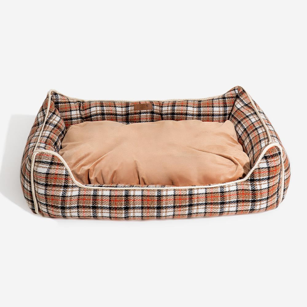 Bed de perro calmante de perros de refuerzo retro a cuadros clásico - Retiro nostálgico