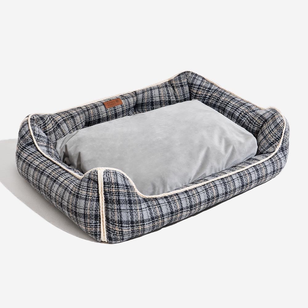 Bed de perro calmante de perros de refuerzo retro a cuadros clásico - Retiro nostálgico