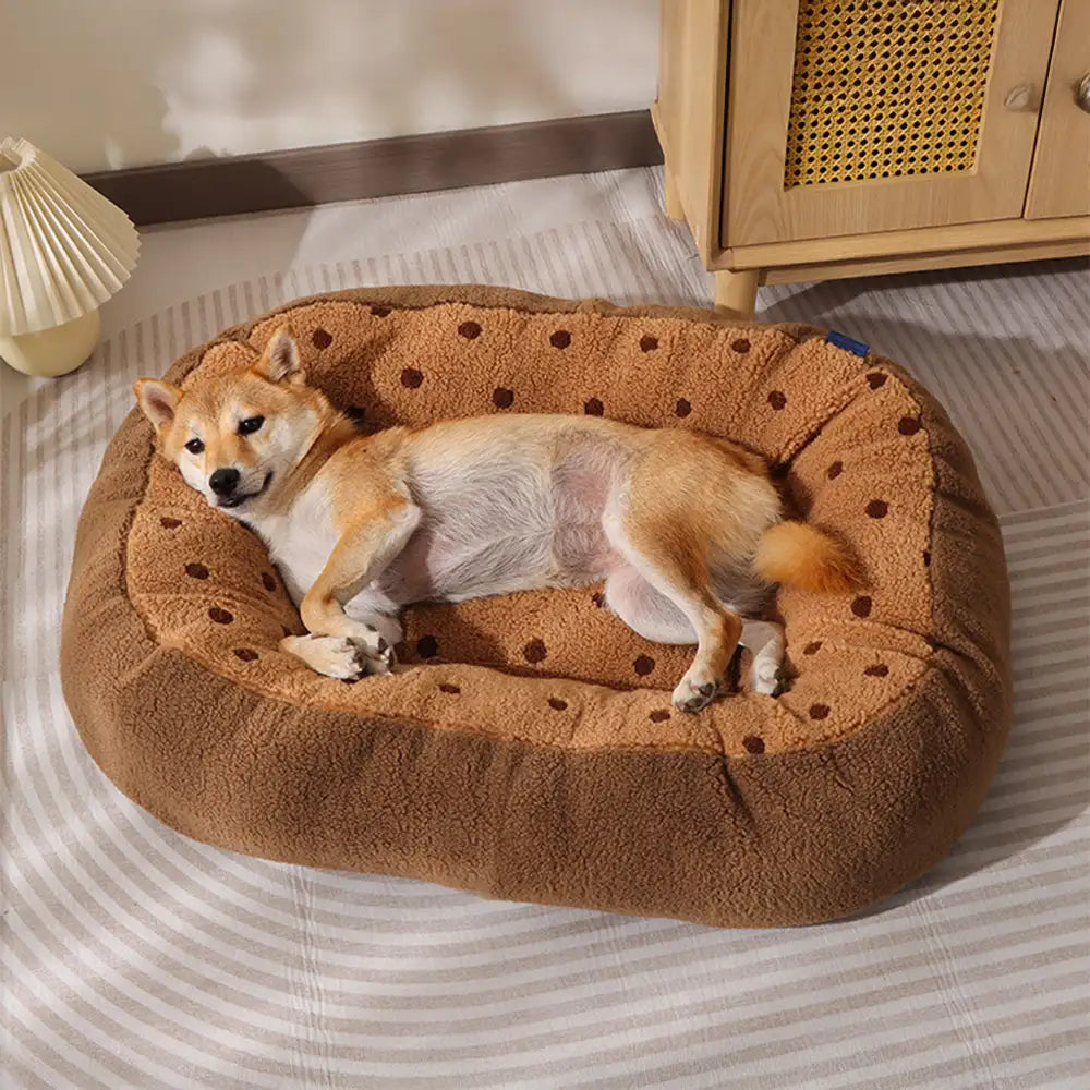 Cookie Plush Winter Warm Cozy Deep Sleep Dog Bed