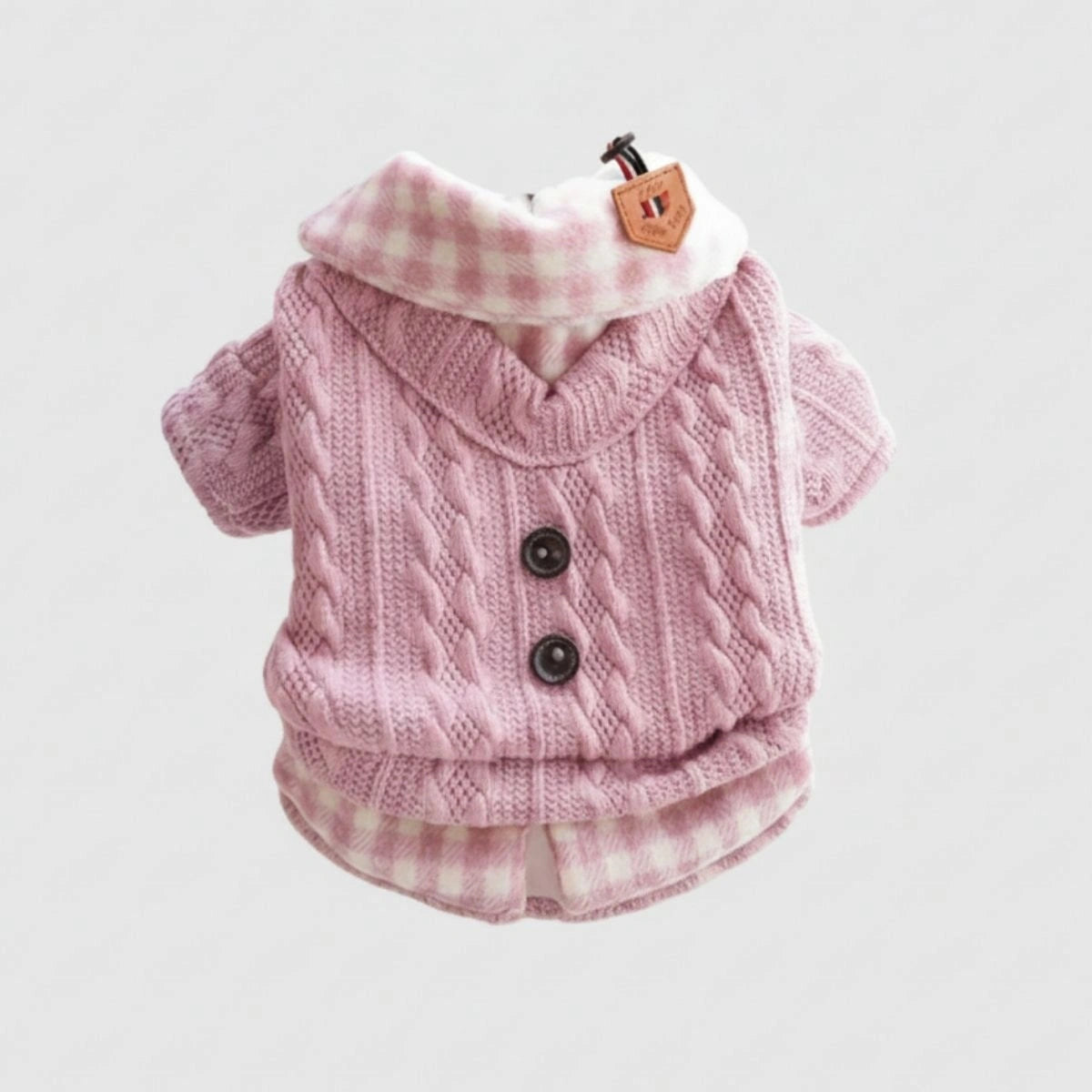 Cozy Sweater de perros de punto con cuello a cuadros: disponible en Pink & Blue