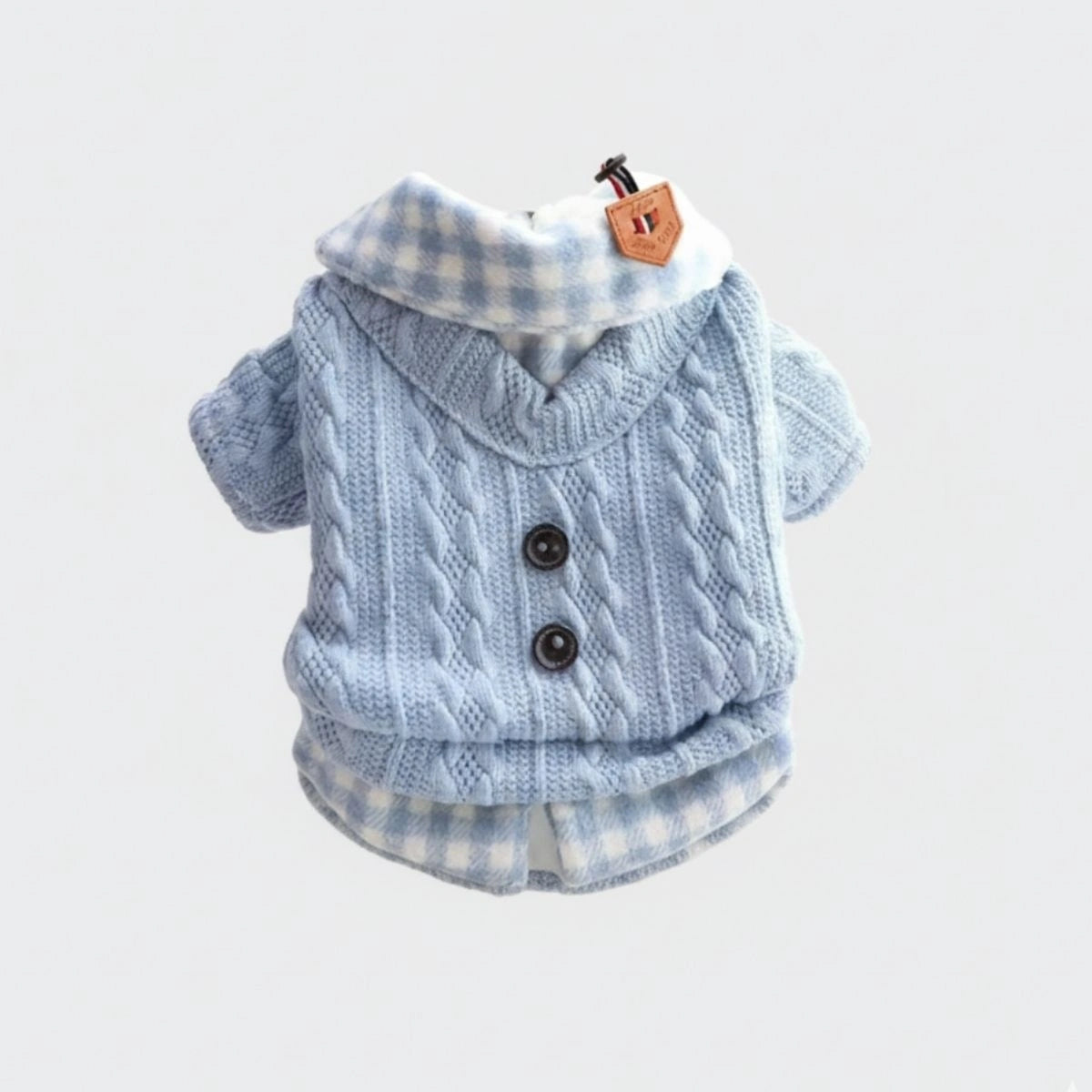 Cozy Sweater de perros de punto con cuello a cuadros: disponible en Pink & Blue