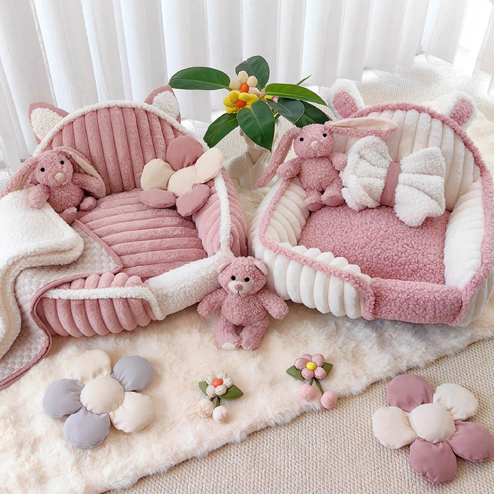 Cama de perro y gato de perros y gatos lavables y esponjosos de color rosa crema