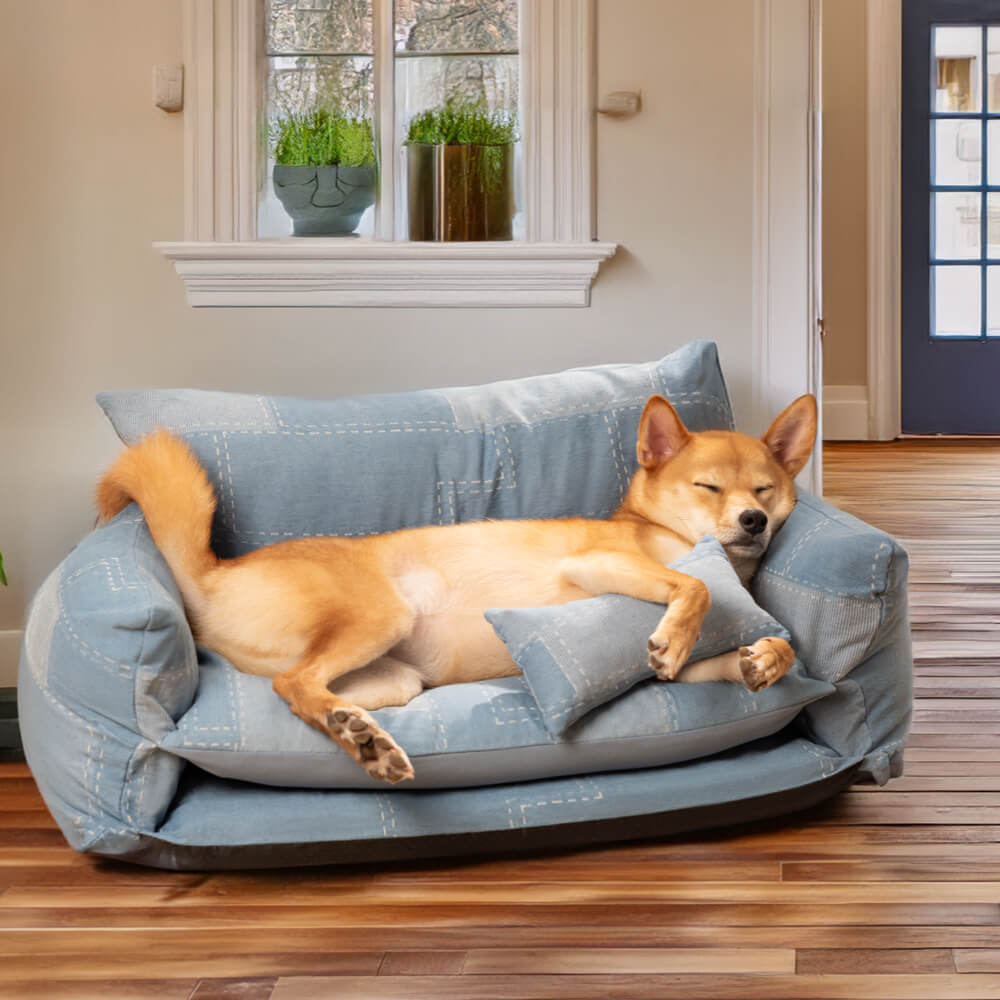 Canapé-lit Double couche pour animaux de compagnie, Style Patchwork en Denim, canapé-lit pour chien