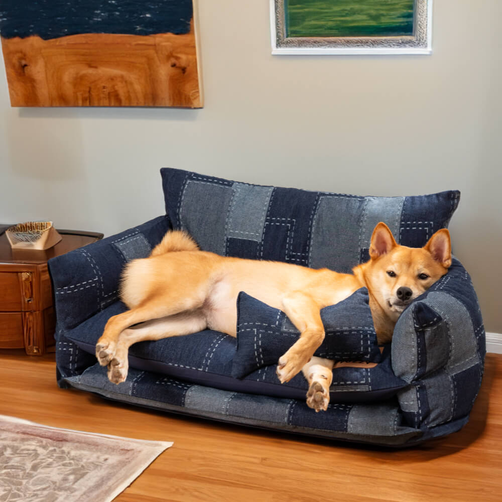 Canapé-lit Double couche pour animaux de compagnie, Style Patchwork en Denim, canapé-lit pour chien