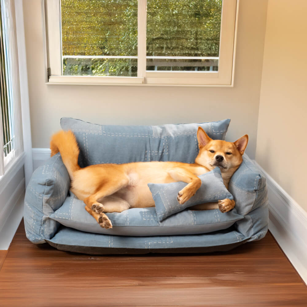 Canapé-lit Double couche pour animaux de compagnie, Style Patchwork en Denim, canapé-lit pour chien