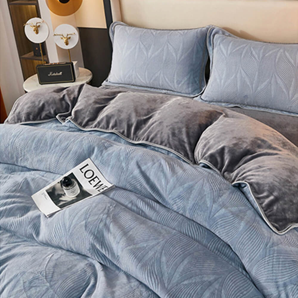 Conjunto de sábana de terciopelo de patrón botánico elegante