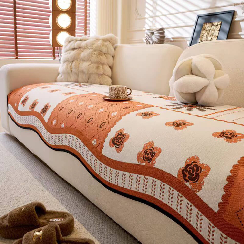 Chenille Scratch-resistant Fabric Pastoral Style Irregular Shaped Non-slip Couch Cover