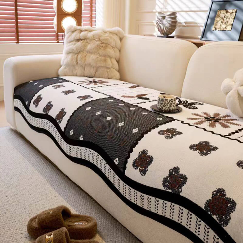 Chenille Scratch-resistant Fabric Pastoral Style Irregular Shaped Non-slip Couch Cover