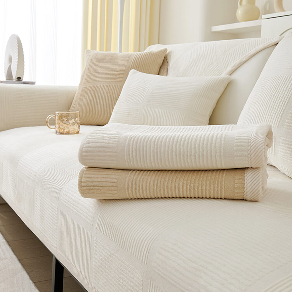 Cubierta clásica de sofá de felpa de cuadrado rayado