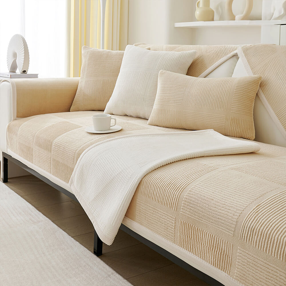 Cubierta clásica de sofá de felpa de cuadrado rayado