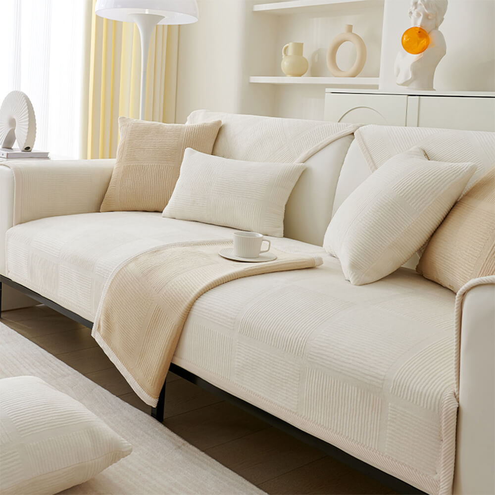 Cubierta clásica de sofá de felpa de cuadrado rayado