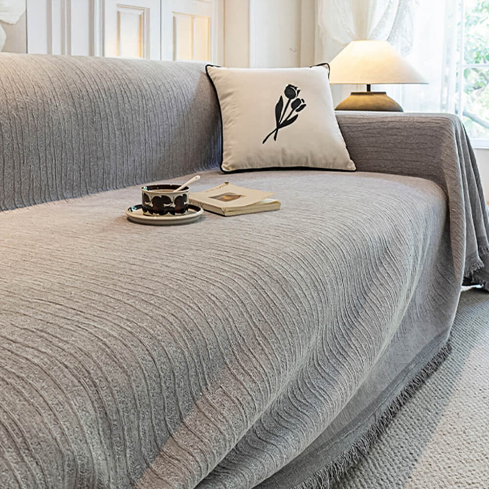 Cream Chenille Textured Pet-Friendly Anti-Scratch Throw Couch Cover