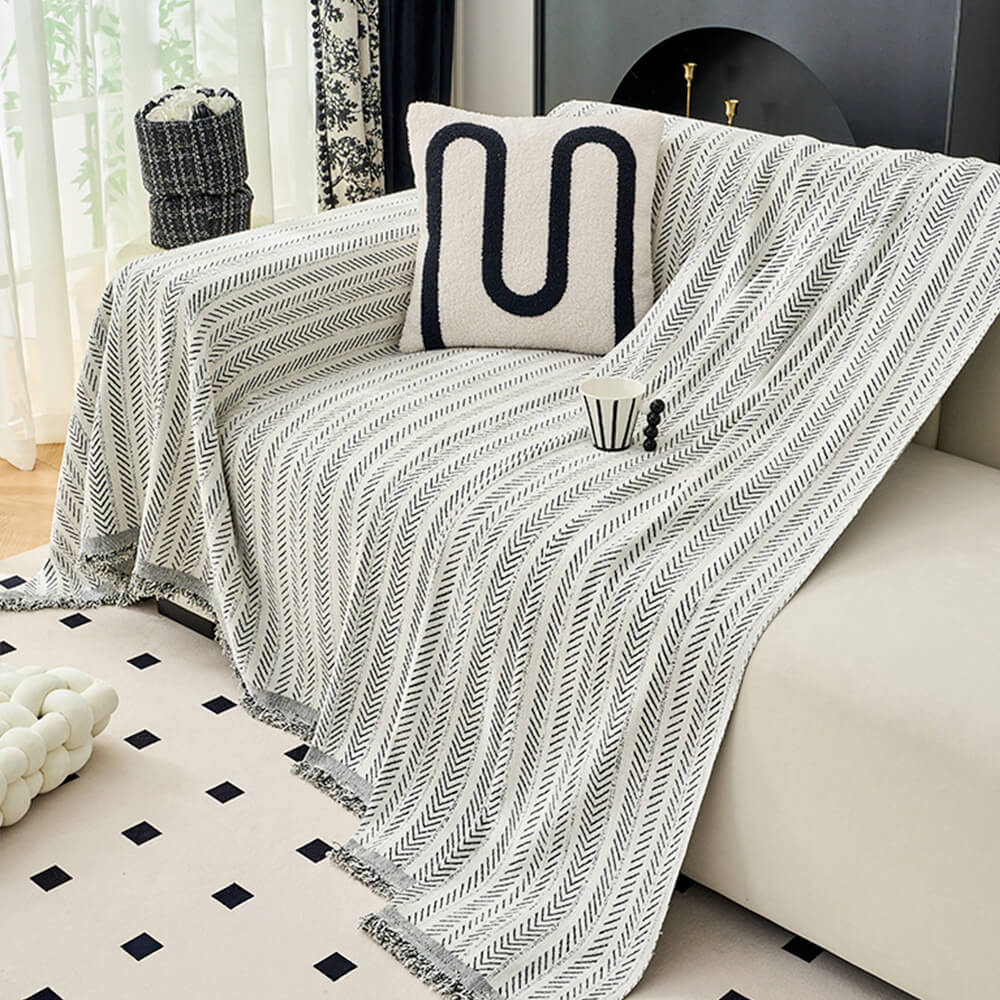Elegante Herringbone Chenille Textured Throw Couch Tapa
