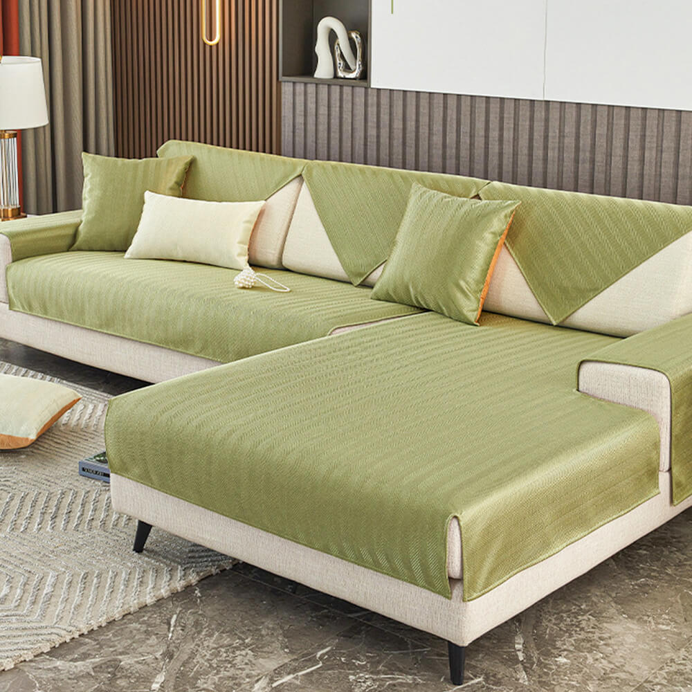 Herringbone Ice Silk enfriamiento transpirable Protector de sofá sin deslizamiento Cubierta de sofá