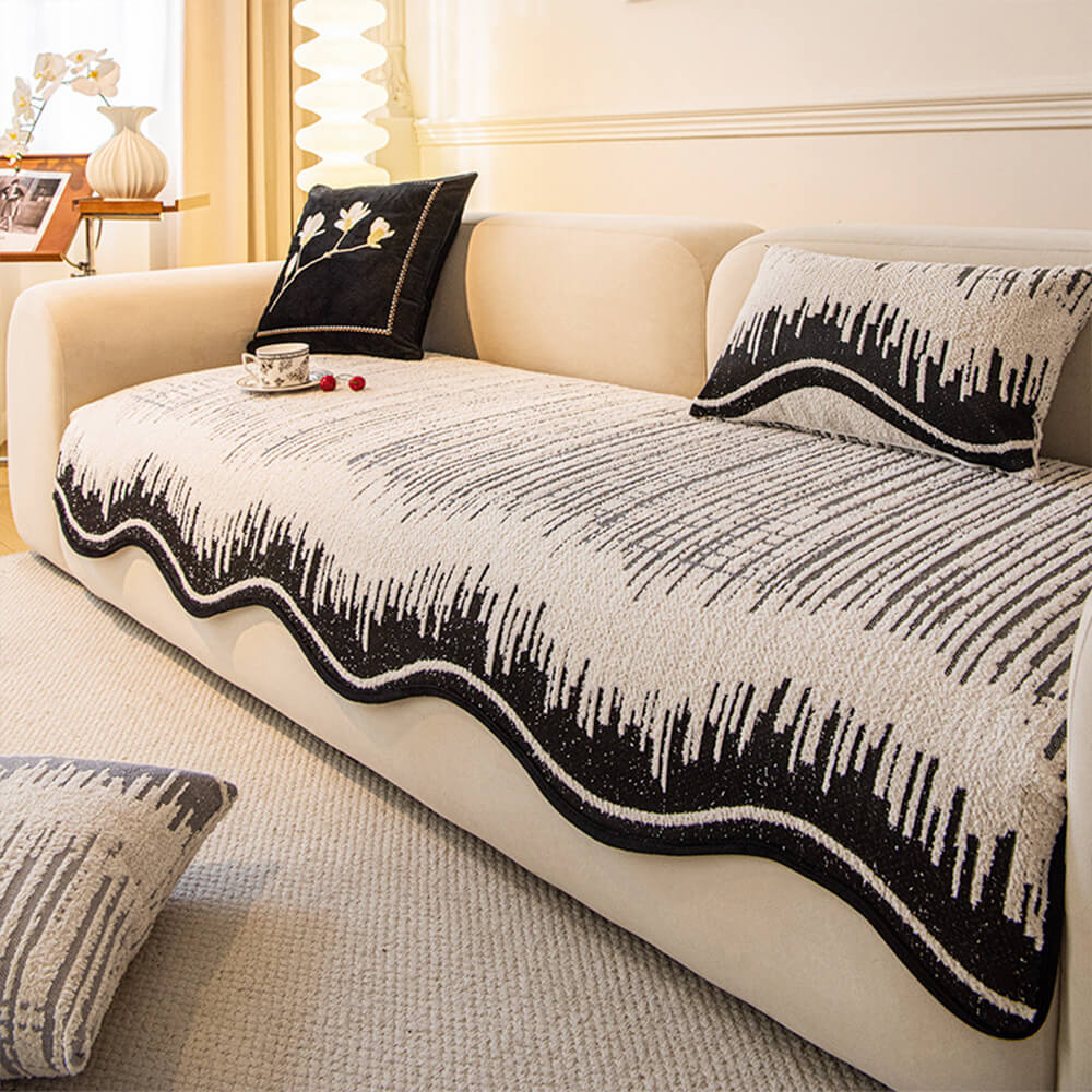 Cubierta moderna de sofá de felpa abstractas con bordes ondulados